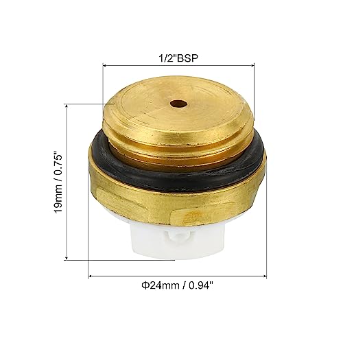 PATIKIL 1/2" BSP Male Thread Manual Radiator Air Vent Plug Valve, Brass Plug for Radiator Heater Gold White - Image 2