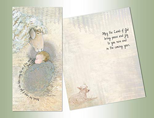 LPG PERFORMING ARTS BOXED CHRISTMAS CARDS Lamb of God Long Non-flake Glitter Embellished Boxed Christmas Cards with Full Color Inside Designs (14 glitter cards