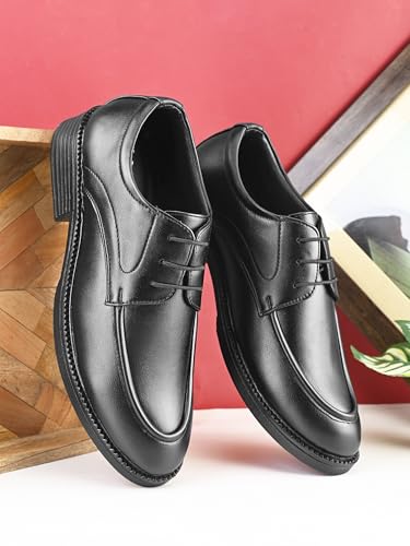 Image of STANPHORD Mens Terravia Solid Formal Officewear Lace Up Derby Shoes | Memory Foam Padded Insole | Premium Craftsmanship | Classic | Timeless | Durable