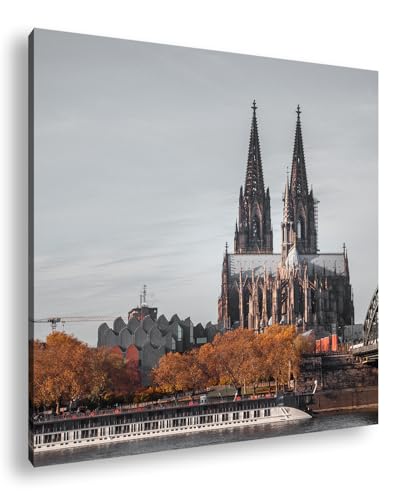 deyoli Cattedrale di Colonia - Scintillio gotico sulla tranquilla riva del Reno. Formato: 60 x 60 cm XXL stampa artistica motivo su cornice in legno/immagine su tela/immagine da parete/decorazione del