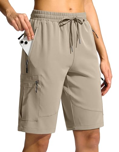 SANTINY Women's 10'' Lightweight Hiking Cargo Shorts with 5 Zipper