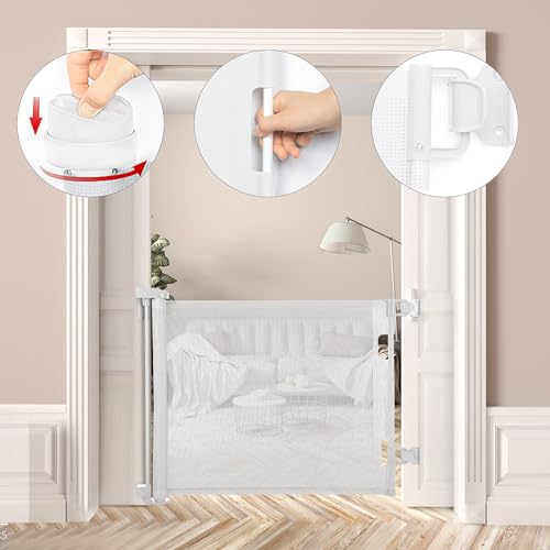 PetHot Treppenschutzgitter & Türschutzgitter Ausziehbar, türgitter für Babys, Hunde & Katzen – Sicherheitsabsperrgitter für Treppen, Türen, Innen & Außenbereic (Weiß, 140CM)
