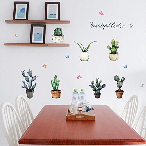 16pcs DIY Removable Cactus Green Plants Art Mural Waterproof Cacti Flower Butterfly Wall Stickers Children Room Decor Cactus Festival Decal Sticker