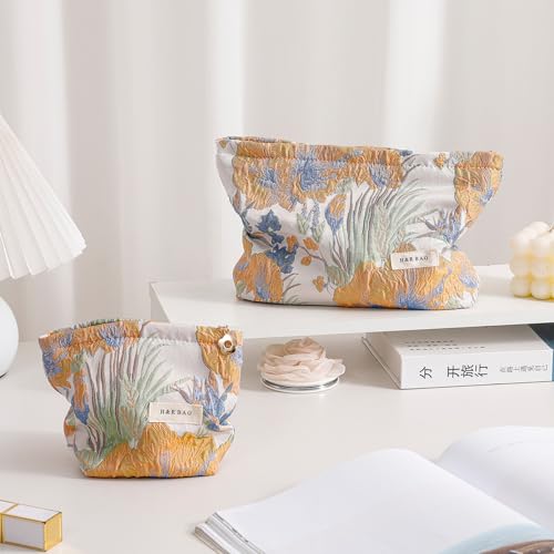 French Floral Canvas Makeup Pouch - 17x14cm/6.7''x5.51'' Handheld Clutch with Zipper, Multi-Use Cosmetic & Coin Organizer, Small3