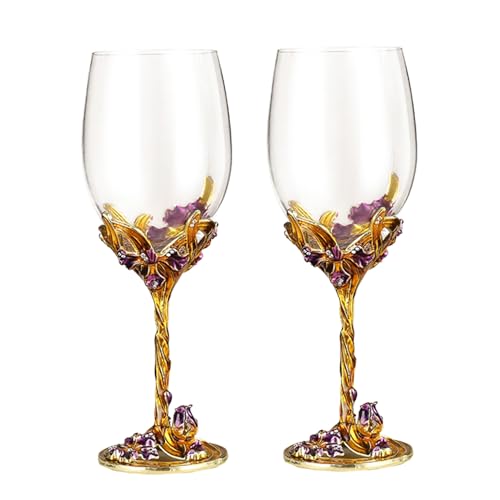 Handmade Painted Enamel Flower -Wine Glass