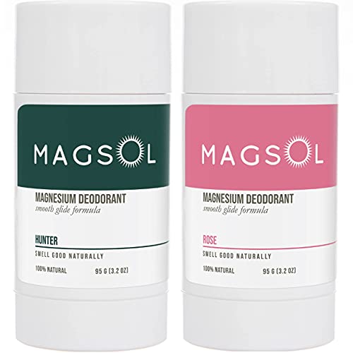 MAGSOL Natural Deodorant for Men & Women - Mens Deodorant with Magnesium - Perfect for Ultra Sensitive Skin, Aluminum Free Deodorant for Women, Baking Soda Free (2 Pack: Hunter & Rose)