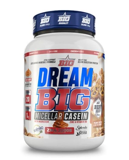 BIG - Caseina Micelar - Big Dreams Caseina Proteina con Zinc, Magnesio y vitamina B6 - Liberación Sostenida para Recuperación y Masa Muscular - Textura Cremosa (1 kg, Peanut Salted Caramel)