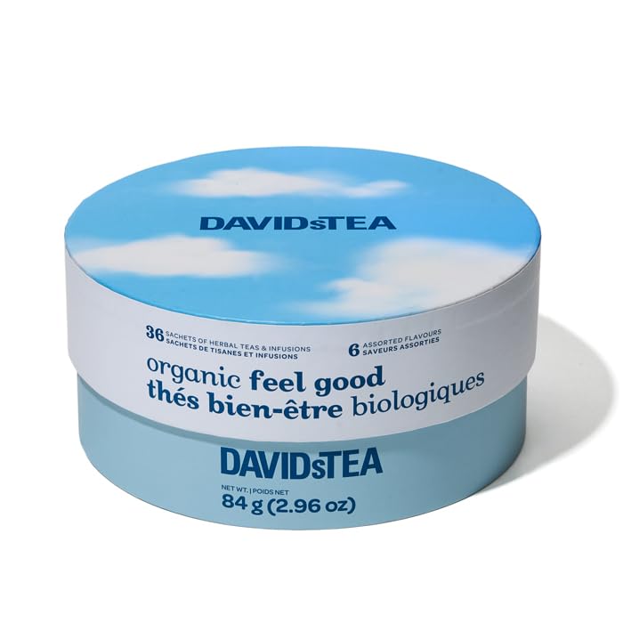 DAVIDsTEA Feel-Good 36-Sachet Tea Wheel – Organic Caffeine-Free Wellness Tea Sampler Gift Set for Hot & Iced Steeps | 6 Calming Herbal Blends: Cold 911, Le Digestif, Ashwagandha Chai & More