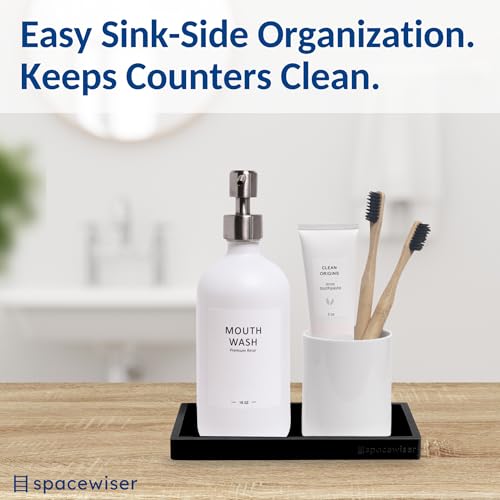 Spacewiser Countertop and Vanity Tray – Small 7.7” Silicone Tray, Soap Dispenser Trays, Bathroom Trays, Kitchen Soap Holder Sink Organizer Counter Caddy for Soaps Bottle Keys, Sponge Holder Dish Black by Spacewiser - Used condition - Image 4