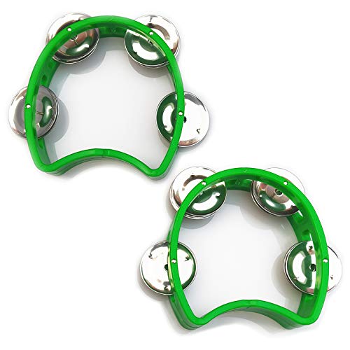 Image of Bealuffe Tambourine Mini Hand Bell Percussion Musical Instrument Small Tambourine (Green 2 Pack)