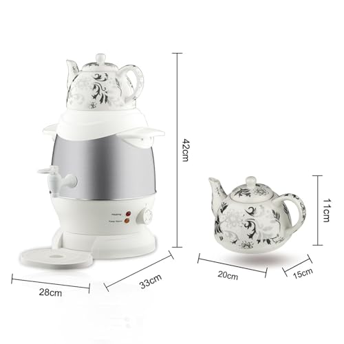 Turecki zaparzacz do herbaty 1800 W, samowar ze stali nierdzewnej z ceramicznym garnkiem, pojemność 5 l, automatyczne wyłączanie i utrzymywanie ciepła, funkcja parzenia czarnej herbaty i kawy