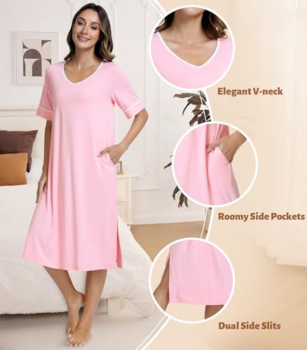 Image of NACHILA Bamboo Viscose Nightgowns for Women Cooling Night Gown with Pockets