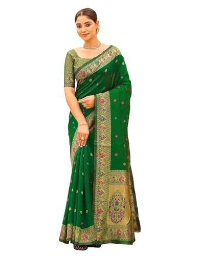 Image of SIRIL Women's Weaving Paithani Silk Saree With Unstitched Blouse Piece