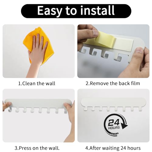 AIVORO 2 Stück Schlüsselbrett mit 8 Haken, Schlüsselbrett Ohne Bohren, Schlüsselaufbewahrung an Der Wand, Key Holder, Hakenleiste Selbstklebend, Schlüsselhalter für Wandhaken Dekor (Weiss)