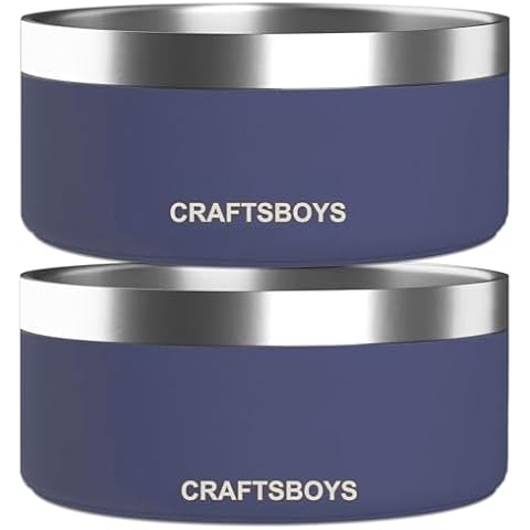 Craftsboys Dog Bowl, Dog Food Water Bowl with Non-Slip Rubber Base, Stainless Steel Dog Bowls, Double Wall Dog Bowl Small Medium Large Dogs, 48oz, Pack of 2 (Blue) Cover