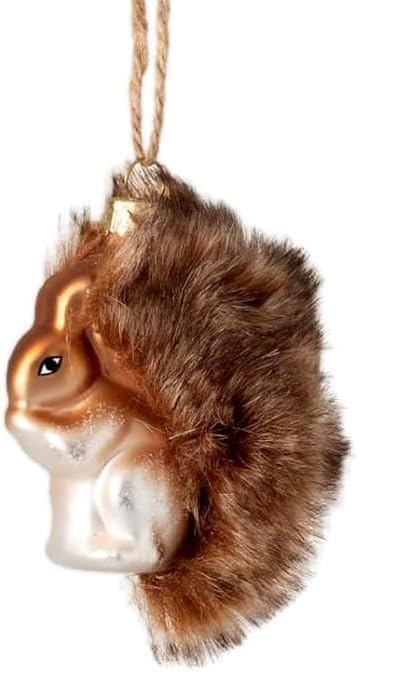 The Bridge Collection 2.5" Glass Squirrel Ornament with Faux Fur Tail - Woodland Animal Christmas Decoration