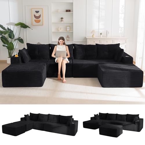 Image of MAXYOYO 132 inch Giant U-Shaped Modular Sectional Couch, Modern Boneless Couch for Living Room, Sofa in A Box, Oversized Sofa with Deep Seat, No Assembly Required, Black