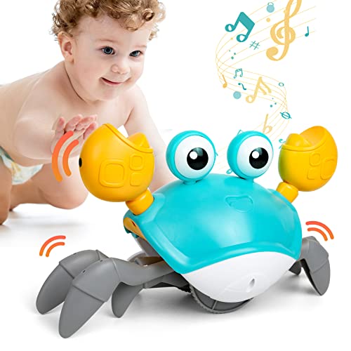 Image of BIBIELF Crawling Crab Baby Toy Baby Sensory Toys Tummy Time Toy Gifts for Boy Girl with Auto Crawl System Music for Walking Toddler Birthday Gift