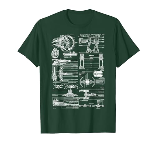 Star Wars Ships Schematics Line Art T-Shirt, Men, Dark Green, X-Large