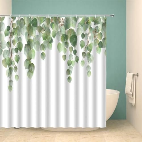 Rideaux de Douche à Feuilles Vertes tissu 220x200cm pour rideau douche eucalyptus - 2