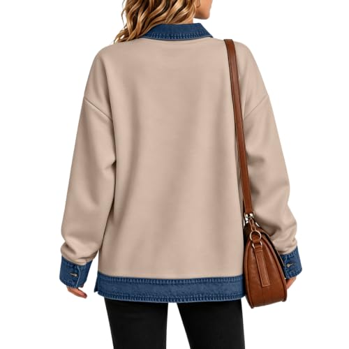 Womens Polo Shirts Button Denim Patchwork Collared Long Sleeve Tops - image 6
