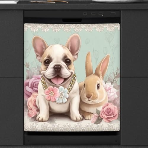 Cache lave-vaisselle magnétique 58,4x66 cm motif lapin chien