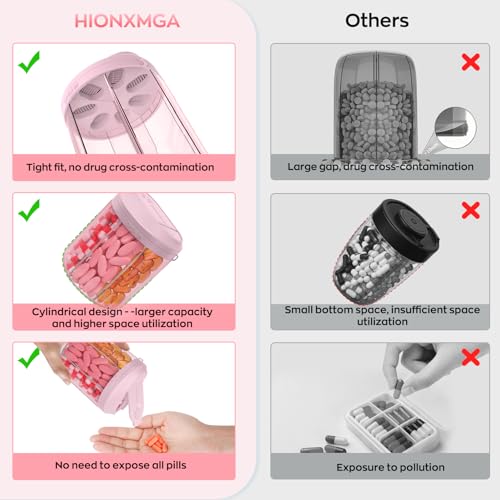 Image of Hionxmga Pill Dispenser with 7 Large Compartments, Pill Bottle Organizer for Travel, Supplement Organizer with Anti-Mixing Design, Pink