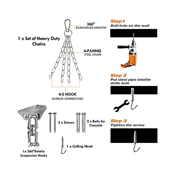 Sporty freestanding sandbag 50 inches, Heavy-Duty Filling Set can be 100 pounds、Adjustable Wall Bracket Ceiling Hook Punch Chain Boxing MMA Muay Thai Karate Taekwondo Kickboxing Training Workout