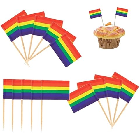 Rainbow Toothpick Flags,100 PCS Rainbow Toothpick Flag,Use for Party Food, Cheese Plate & Cupcake Toppers, Cheese Labels, Wedding Birthday Parties Cupcake Toppers (Color) Cover