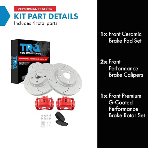 Image of TRQ Performance Front Brake Pad and Rotor Set Ceramic Coated Slotted