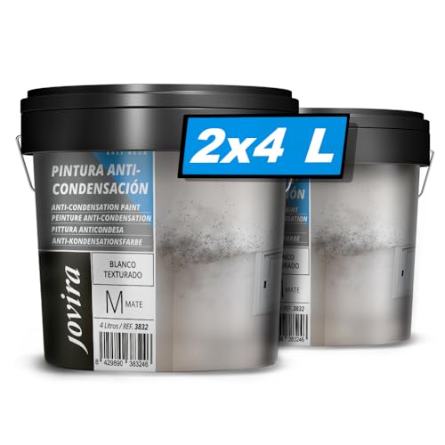 JOVIRA PINTURAS Pintura Anticondensación, Antihumedad exterior-interior. Eficaz para paredes de yeso, hormigón, cemento. (2x4 Litros) A-26