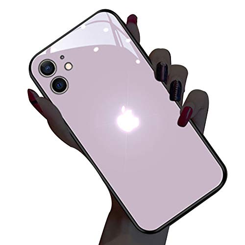 iPhone 12 Glow Hülle LED Light Up Logo Hülle Rückseite aus Anti-Scratch Gehärtetem Glas mit TPU Weicher Rand Schutzhülle,Lila,iPhone 12 Pro Max