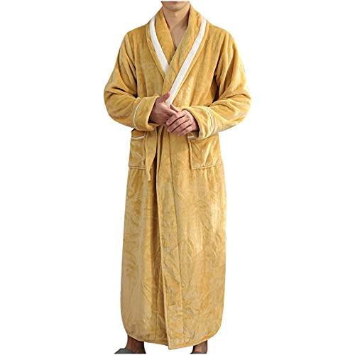 Robe for Men Big and Tall Cotton Collar Shawl Full Lenght Kimono Spa Bathrobe With Pockets Wrap Style Loungewear