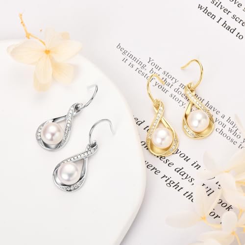 Freshwater Pearl Drop Earrings for Women, Sterling Silver Pearl Dangle Earrings Wedding Jewelry Gift for Bride Bridesmaid3