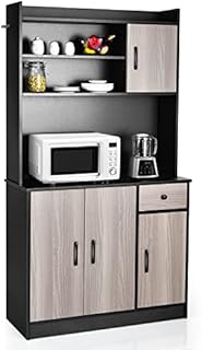 COSTWAY Tall Kitchen Cupboard, Buffet Pantry Storage Cabinet with Adjustable Shelves, Drawer and Counter Top, Freestanding Organizer Unit for Living Room, Dining Room, Entrance (100x40x180cm, Black)