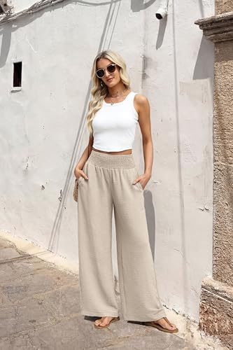 Sampeel High-Waisted Wide-Leg Palazzo Pants (Apricot) — view 5