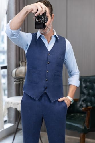 SOLOVEDRESS Colete masculino vintage de tweed com gola em V, casual, de lã, para padrinhos de casame
