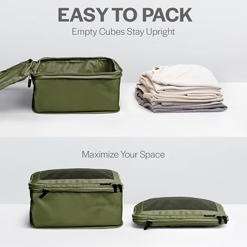 Image of Aerotrunk Compression Packing Cubes for Travel - Luggage Organizer Bags - Double Zipper Packing Cubes for Suitcases (2-Pack, Olive)