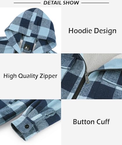 Image of SCODI Men's Flannel Shirt Jacket Fleece Sherpa Lined Plaid Zip Up Hoodies | Machine Wash, 4 Pockets, Big and Tall, Vintage, Classic, Stylish, Casual, Heavyweight Sweatshirt, Winter Outwear, Warm Coat