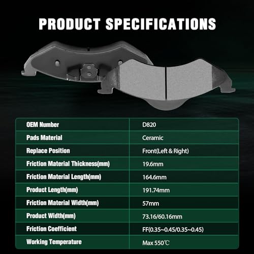 Image of AUTOMUTO Front Brake Kits, 4PCS Front Ceramic Brake Pads Set D820 For Dodge Dakota 2000-2002, For Dodge For Durango 2000-2002
