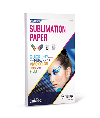 InkTec Premium Sublimation Paper 8.3 X 11.7 inches 100 Sheets 100 G, Work with Inkjet Printers and Any Sublimation inks for T-Shirts, Metal, Mug Cups, and other Sublimation Blanks