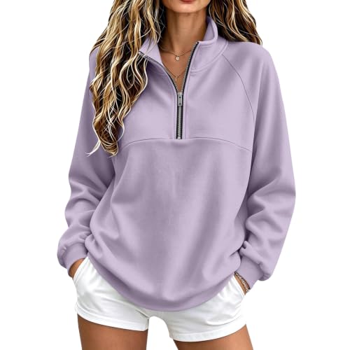 Quarter Zip Fleece Women Sweatshirts Cozy Drop Shoulder Mockneck Pullover - image 1