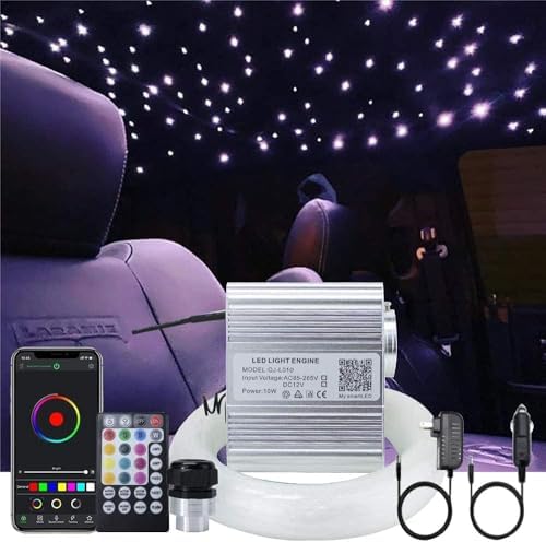 10W Twinkle App Fiber Optic Star Ceiling Light Kit, Car Home Use Bluetooth RGBW Music Activated LED Engine Driver + Cables【200pcs*0.03in/0.75mm*6.5ft/2m】+ 28key Remote Control