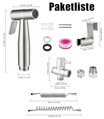 Bidet-Dusch-Set für WC mit 3-Wege-Ventil, Bidet-Duschset aus Edelstahl, Sprühkopf für die persönliche Hygiene mit flexiblem Teleskopschlauch