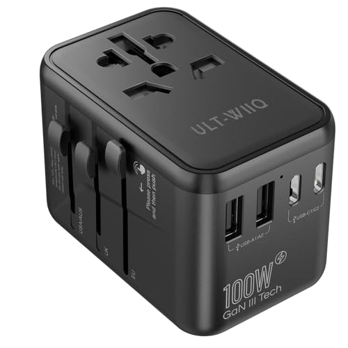 ULT-WIIQ - Adaptador de viaje universal de 100 W internacional adaptador de enchufe universal con 2 USB-A y 3 USB-C adaptador de viaje universal para EE.UU. Reino Unido EU Japón Canadá, etc.