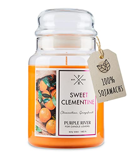 Purple River Duftkerze im Glas Groß | Duftkerze Sojawachs | Kerze im Glas | Sweet Clementine (623g) | Duftkerze Fruchtig | Große Kerzen lange Brenndauer (140h) Cover