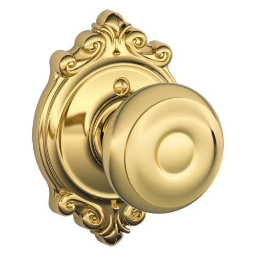 SCHLAGE Georgian Non-Turning Dummy Door Knob, Brookshire Trim, Bright Brass - image 1