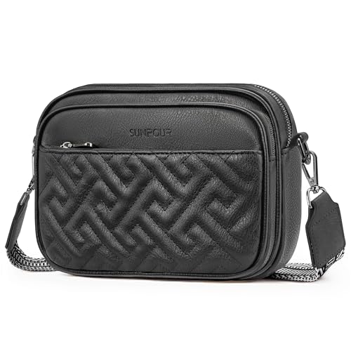Image of Crossbody Bags for Women,Multi-Pocket Leather Crossbody Purse | RFID Blocking Pockets,Fits iPad,Adjustable Wide Strap,Quilted Exterior,8 Card Slots,Gift Ready