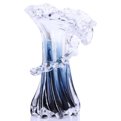 8.1' H Blue Ocean Wave Vase, Blown Glass Vase...