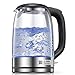 FOHERE Bollitore Elettrico in Vetro, Bollitore Acqua con Luce LED Blu, Filtro Anticalcare, Potenza 2200W, 1.7 L, Bollitorea Risparmio Energetico, Base di rotazione a 360° in Acciaio Inox